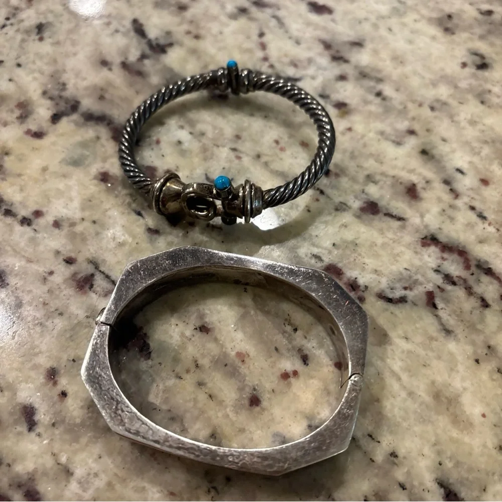 925 Sterling Silver Bracelet turquoise scrap bangle - Picture 6 of 8